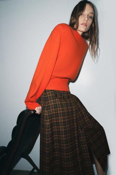 ZW COLLECTION CHECK MIDI SKIRT - orange-green by Zara