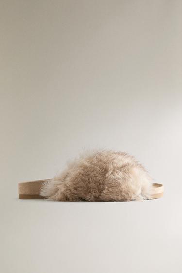 FAUX FUR CRISS-CROSS SANDALS - Beige by Zara