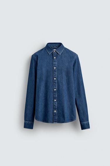 DENIM SHIRT WITH TOPSTITCHING - Mid-blue by Zara
