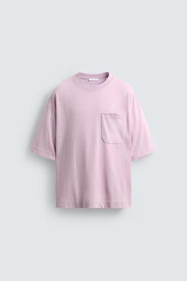 RELAXED FIT T-SHIRT WITH POCKET - Lilac by Zara