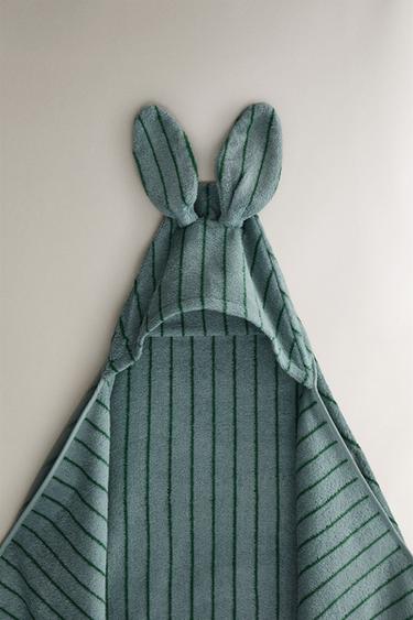 STRIPED VELOUR HOODED BATH TOWEL - Blue by Zara