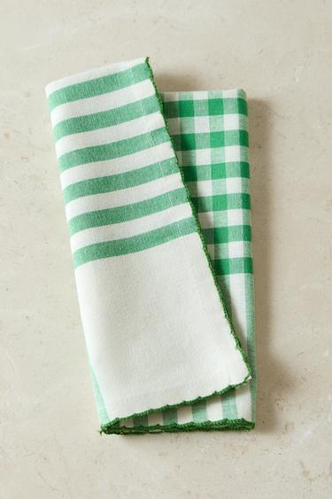 PACK OF DYED CHECK COTTON NAPKINS - Green by Zara