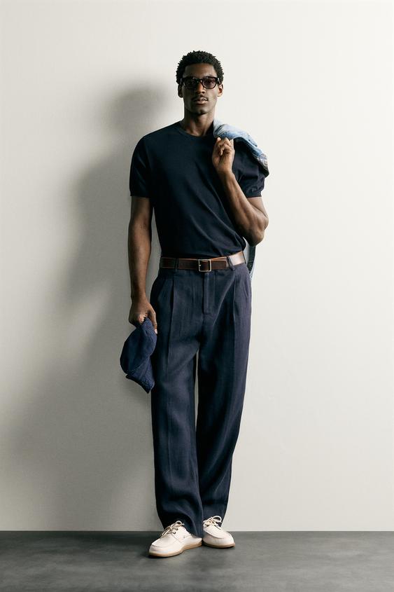BASIC REGULAR FIT KNIT T-SHIRT - Dark navy by Zara - Image 0