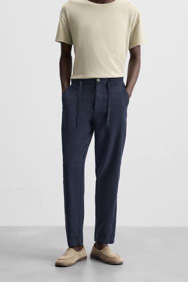 COTTON/LINEN TROUSERS - Navy blue by Zara