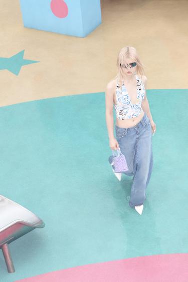 PRINTED POPLIN CROP TOP - Blue/White by Zara