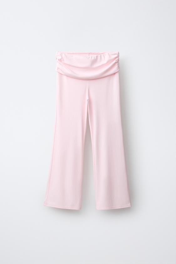 FLARE TROUSERS WITH TURN-UP AND GATHERING - Pastel pink by Zara - Image 0