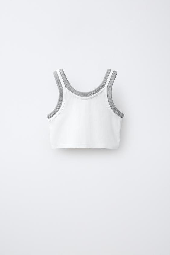 CONTRAST DOUBLE-LAYER TOP - White by Zara - Image 0
