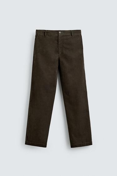 REGULAR FIT LIGHT CORDUROY TROUSERS - Dark green by Zara