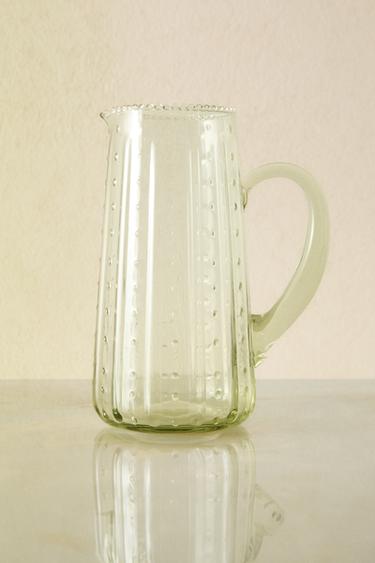 RAISED DESIGN GLASS JUG - Light green by Zara