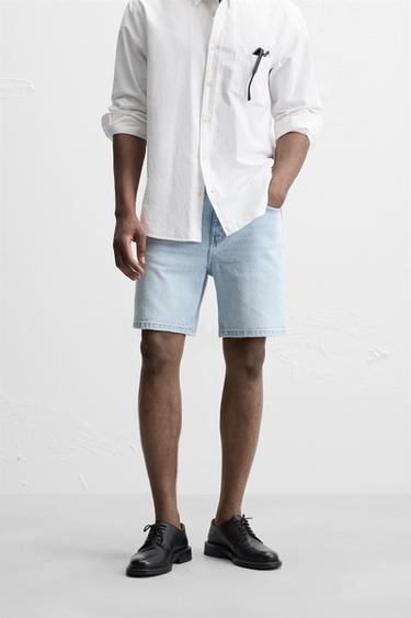 REGULAR FIT DENIM BERMUDA SHORTS - Light blue by Zara