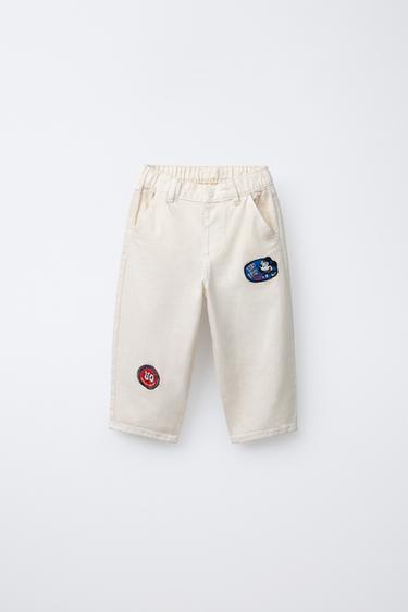 MICKEY MOUSE © DISNEY PATCHES TWILL BAGGY TROUSERS - Ecru by Zara - Image 0
