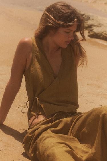 CRINKLED-EFFECT WAISTCOAT TOP - Olive green by Zara - Image 0