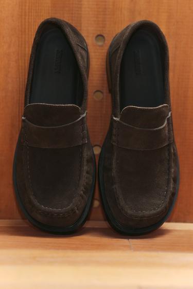 LEATHER PENNY LOAFERS - Brown by Zara