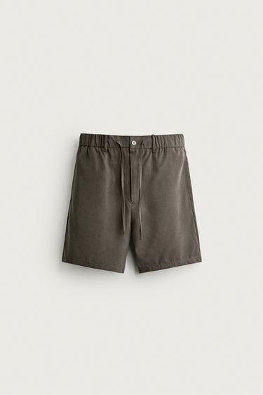 RELAXED FIT FLOWING BERMUDA SHORTS - mink brown by Zara
