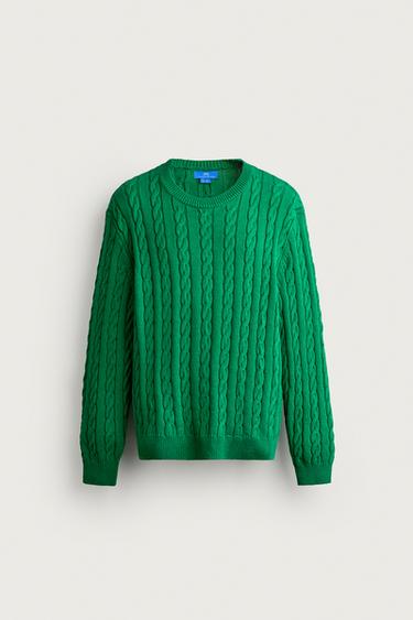 TEXTURED CABLE-KNIT JUMPER AARON LEVINE X ZARA - Green by Zara