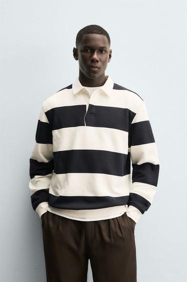 CONTRAST COLLAR POLO SWEATSHIRT - Ecru / Navy by Zara