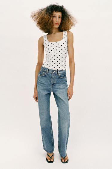 WIDE STRAP POLYAMIDE T-SHIRT - Ecru / Black by Zara