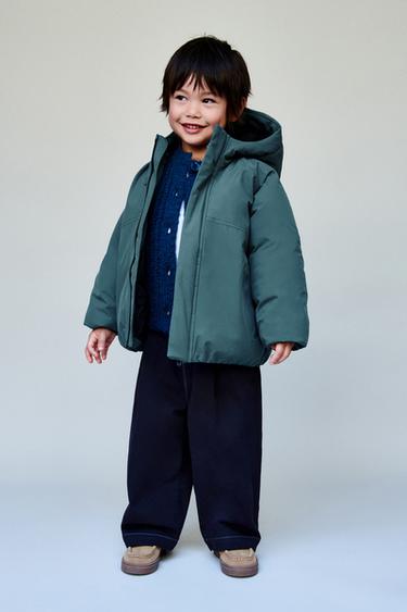 WATER-REPELLENT QUILTED COAT WITH HOOD - Petrol blue by Zara