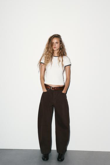 TRF BAGGY BARREL MID-WAIST JEANS - Brown by Zara
