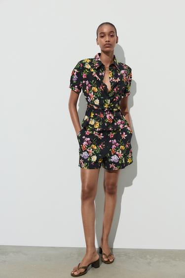 FLORAL PRINT BERMUDA SHORTS - Black / Green by Zara - Image 0