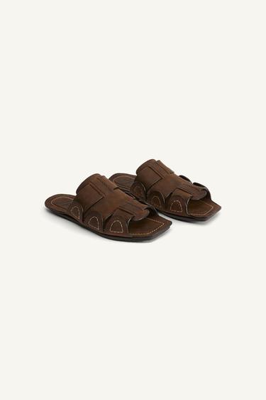 LEATHER SANDALS WITH STRAPS - LIMITED EDITION - Brown by Zara
