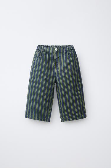 STRIPED TWILL BAGGY TROUSERS - Blue by Zara