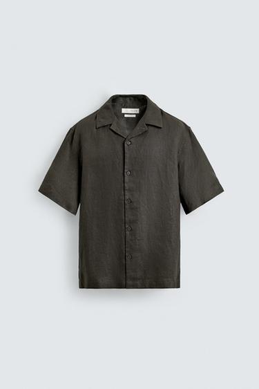 100% LINEN RELAXED FIT SHIRT - Dark green by Zara