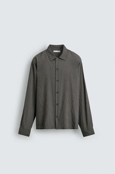 STRIPED FLOWING CREASED-EFFECT SHIRT - Grey by Zara