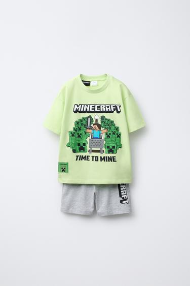 6-14 YEARS/ MINECRAFT © MOJANG AB. ™ T-SHIRT AND BERMUDA PYJAMAS - Fluorescent lime by Zara