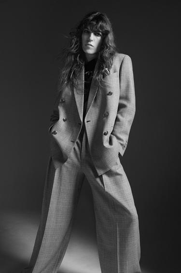 CHECK WIDE-LEG TROUSERS WITH DARTS ZW COLLECTION - Beige by Zara