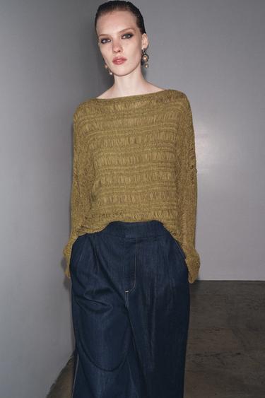RIBBON KNIT SWEATER - Khaki by Zara - Image 0