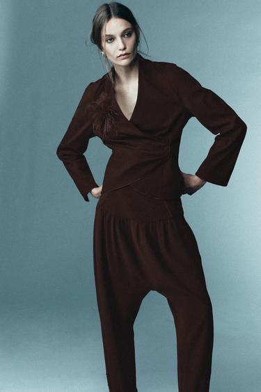 LIMITED EDITION DRAPED FEATHER SHIRT - Dark brown by Zara - Image 0