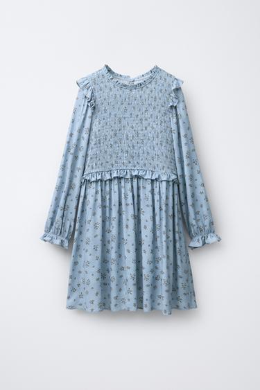 FLORAL SMOCKED DRESS - Light blue by Zara