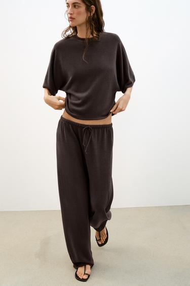 RUSTIC WIDE-LEG TROUSERS - Dark brown by Zara