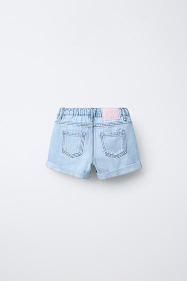 MOM FIT DENIM BERMUDA SHORTS - Light blue by Zara
