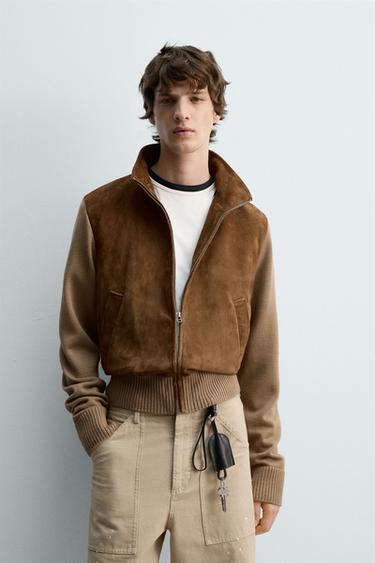 LIMITED EDITION COMBINED LEATHER JACKET - Dark camel by Zara