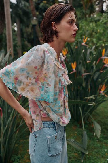 RUFFLED FLORAL PRINT BLOUSE - Multicoloured by Zara