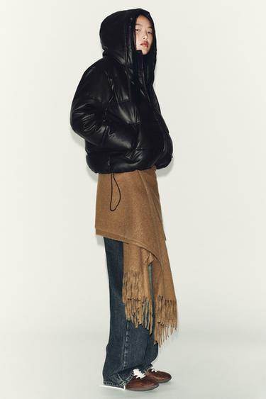 WATER-REPELLENT WINDPROOF QUILTED FAUX LEATHER ANORAK - Black by Zara