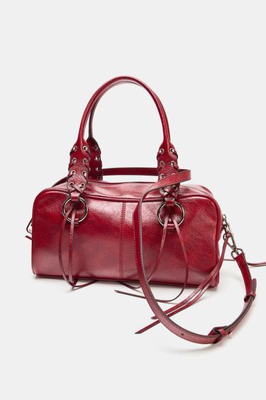 CRACKLED EFFECT BOWLING BAG - Red by Zara