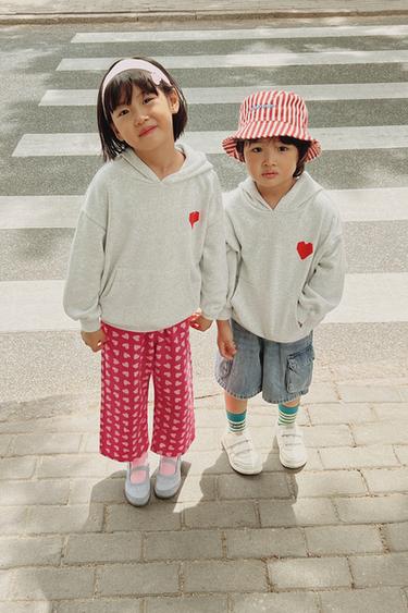 HEART PRINT LONG TWILL DUNGAREES - Pink by Zara