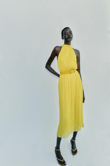 PLEATED MIDI DRESS - Lime by Zara
