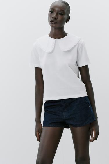 MAXI T-SHIRT WITH PETER PAN COLLAR - White by Zara - Image 0
