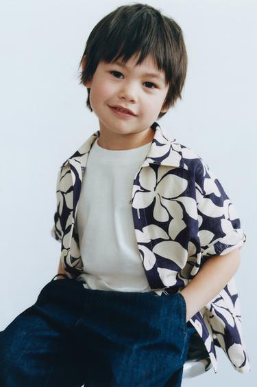 FLORAL PRINT SHIRT WITH COTTON AND LINEN - Navy blue by Zara