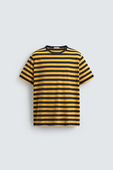 STRIPED LINEN - COTTON T-SHIRT - striped by Zara