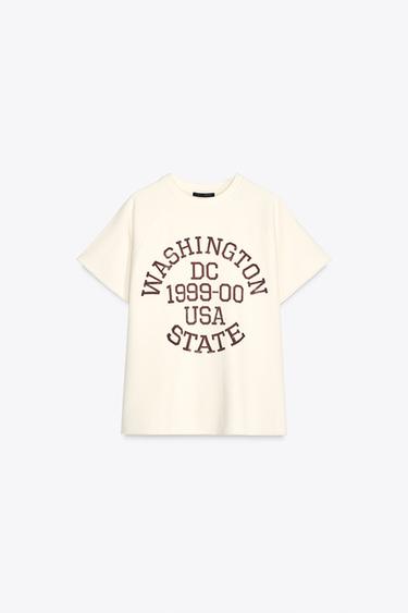 WASHED-EFFECT TEXT PLUSH SWEATSHIRT - Ecru by Zara