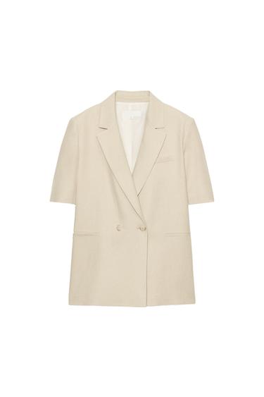 DOUBLE-BREASTED LINEN BLEND SHORT SLEEVE BLAZER - Light beige by Zara