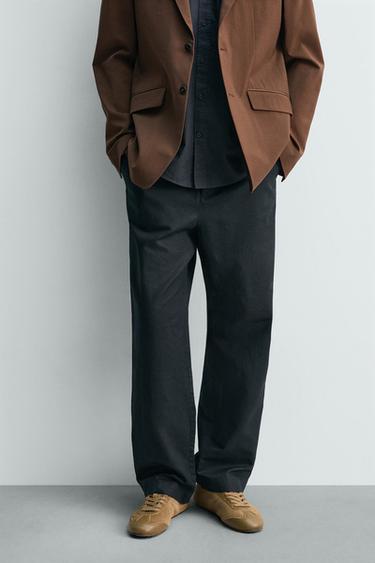 HEMP/COTTON STRAIGHT-LEG TROUSERS - Dark navy by Zara