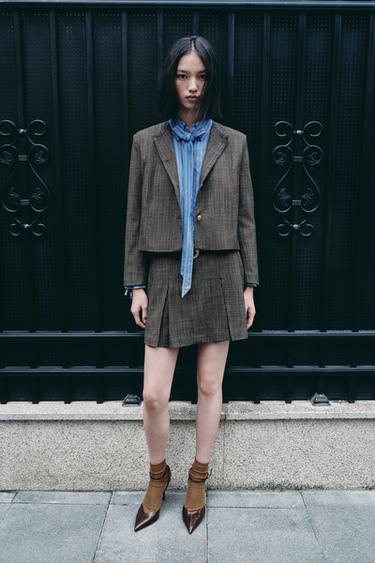 CHECK SHORT BLAZER - Grey / Tan by Zara