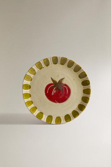 EARTHENWARE DESSERT PLATE WITH FRUIT DESIGN - Red by Zara