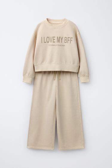 SLOGAN SWEATSHIRT AND WIDE-LEG TROUSERS SET - Butter by Zara